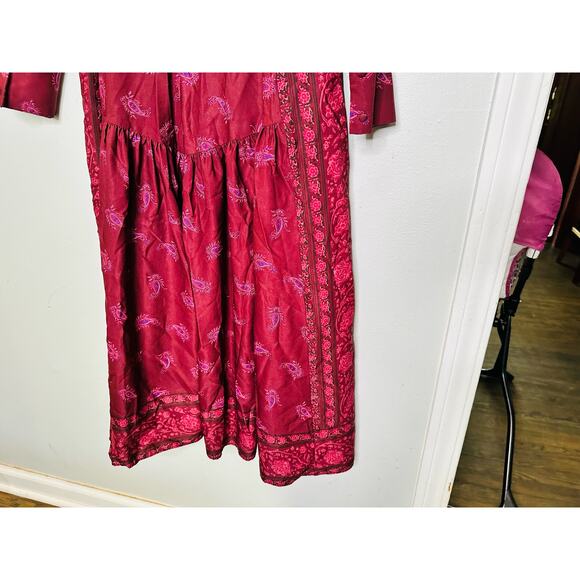 DEREK LAM COLLECTIVE Red Floral Chiffon Keyhole Neckline Parachute Sleeves Dress - Picture 12 of 16